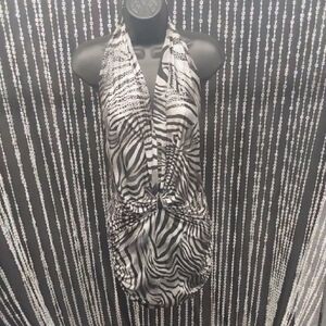 Y2K Clubwear Zebra Print Halter Mini Dress